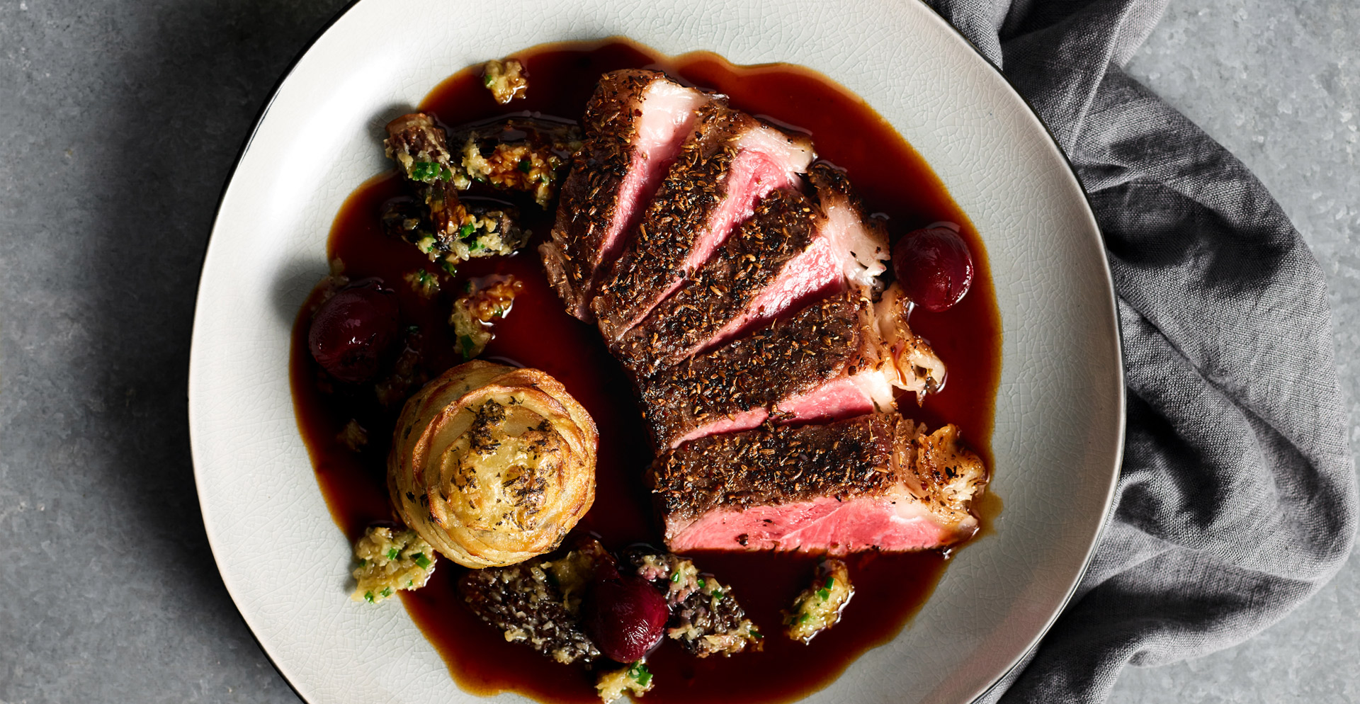 Fennel-Crusted Wild Rivers Striploin with Buttered Morels - Wild Rivers ...